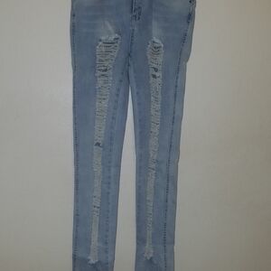 Trendy Light Blue Distressed Skinny Jeans
